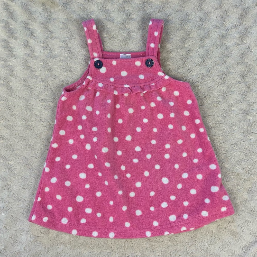 Carter’s Fleece Jumper Dress Pink White Polka Dots Size 12 Months